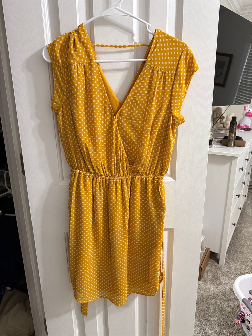 DR2 Mustard Yellow Polka Dot Wrap Dress